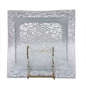 Scandinavian Textured Glass Platter Square 14”x14” Clear EUC